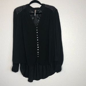 Free People Black Sheer Button Up Blouse